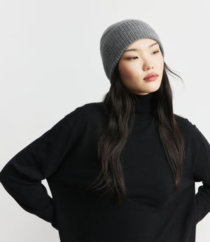Cashmere Rib Beanie - Graphite