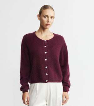 Brushed Cashmere Relaxed Cardigan - Burgundy