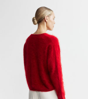 Brushed Cashmere Relaxed Cardigan - Red