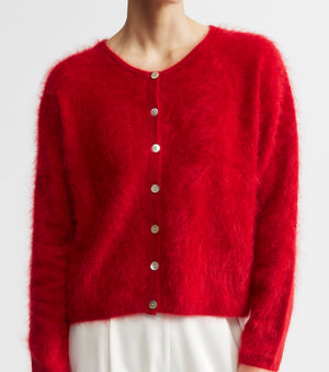 Brushed Cashmere Relaxed Cardigan - Red