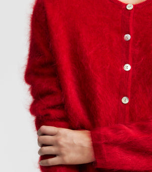 Brushed Cashmere Relaxed Cardigan - Red