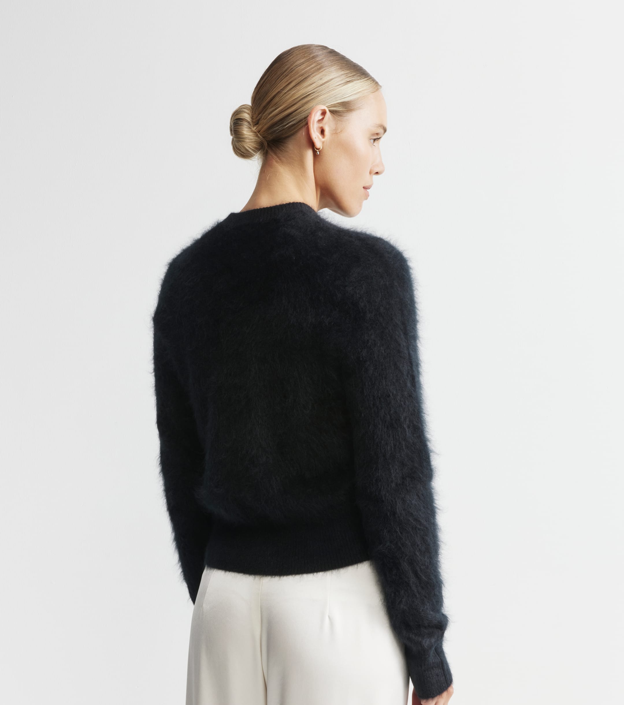 Brushed Cashmere Crew Cardigan - Black
