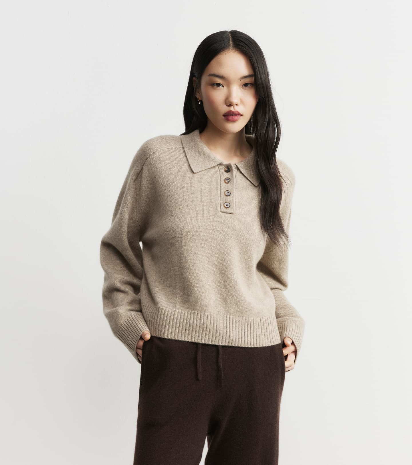 Cashmere Button Polo - Birch