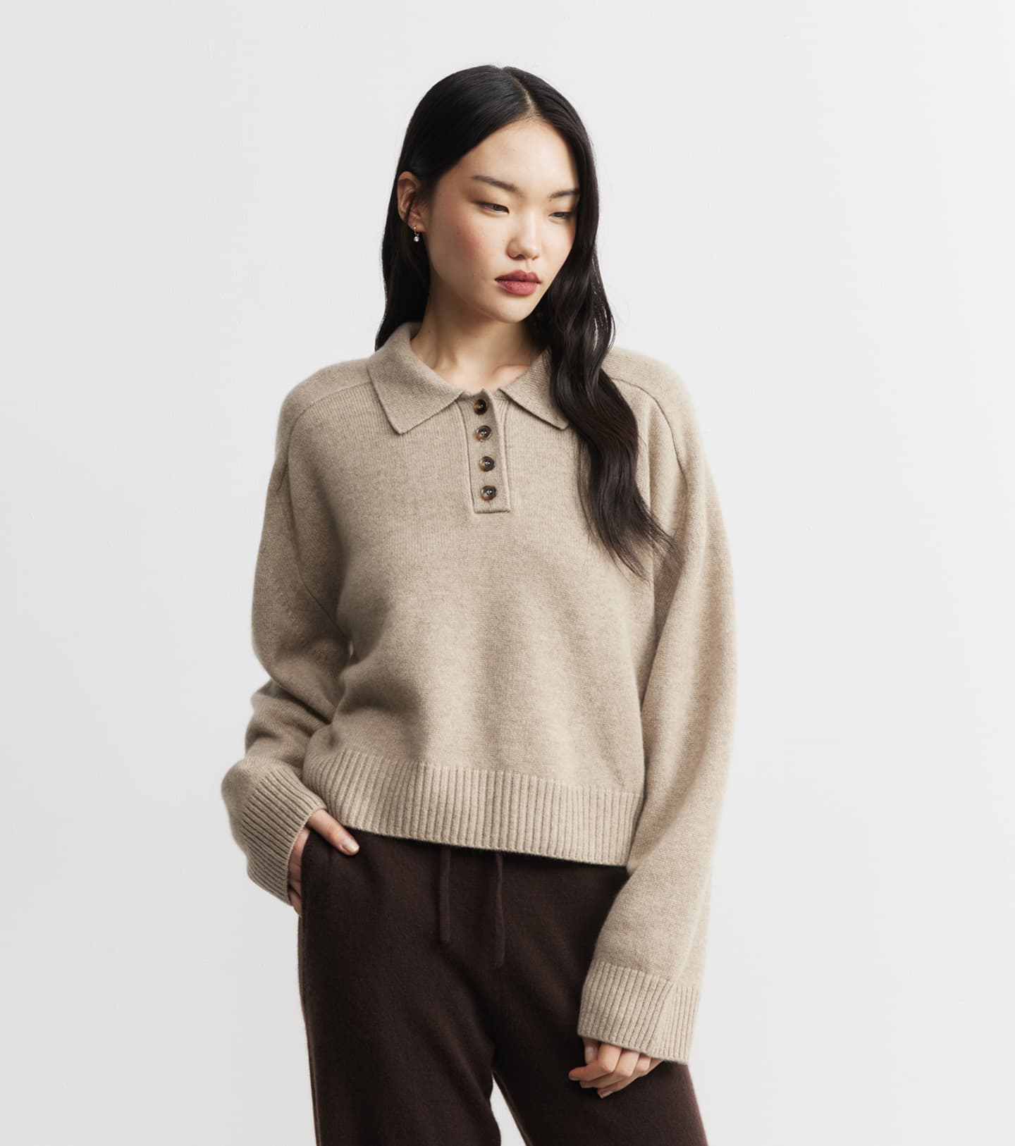 Cashmere Button Polo - Birch