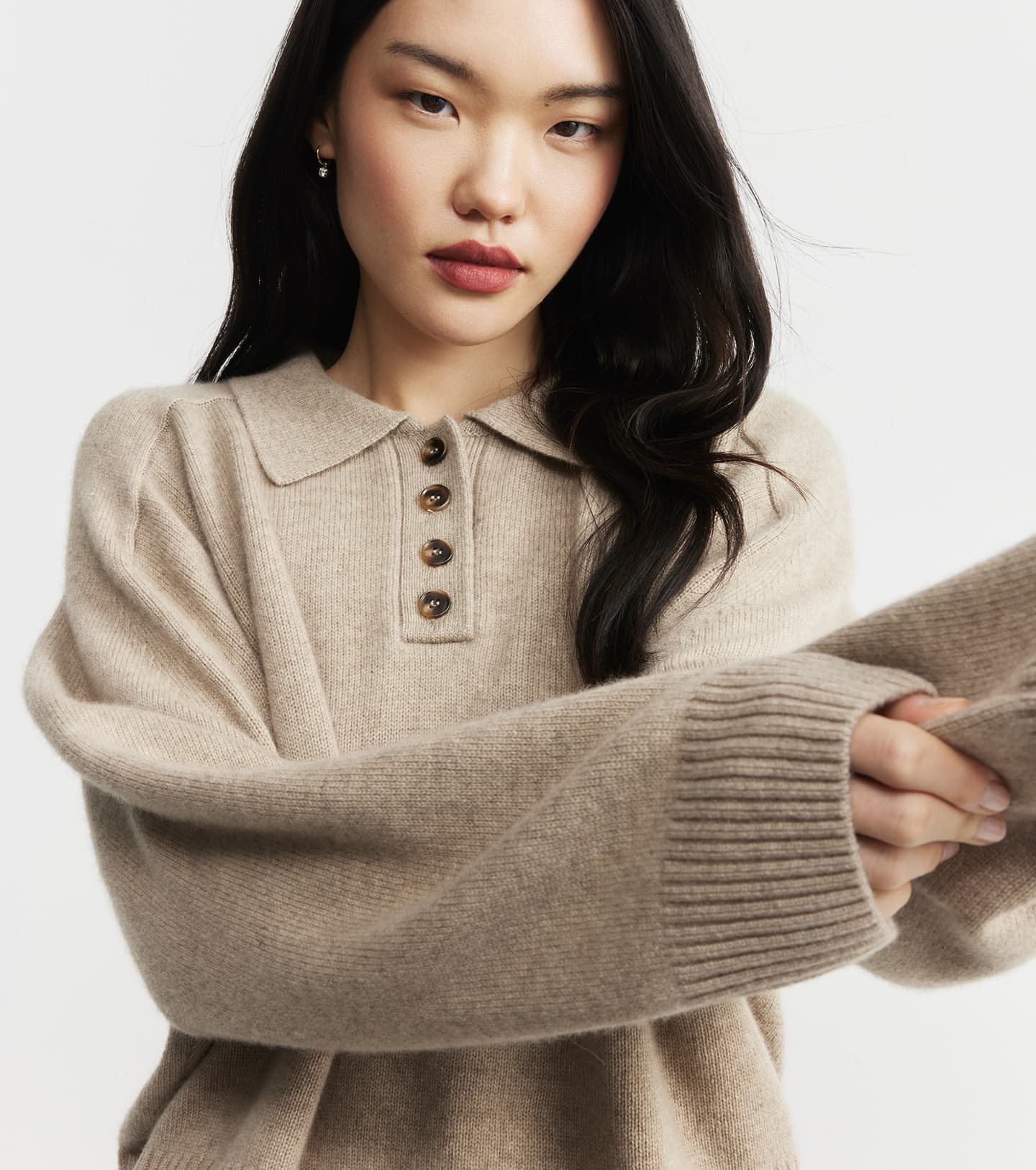Cashmere Button Polo - Birch