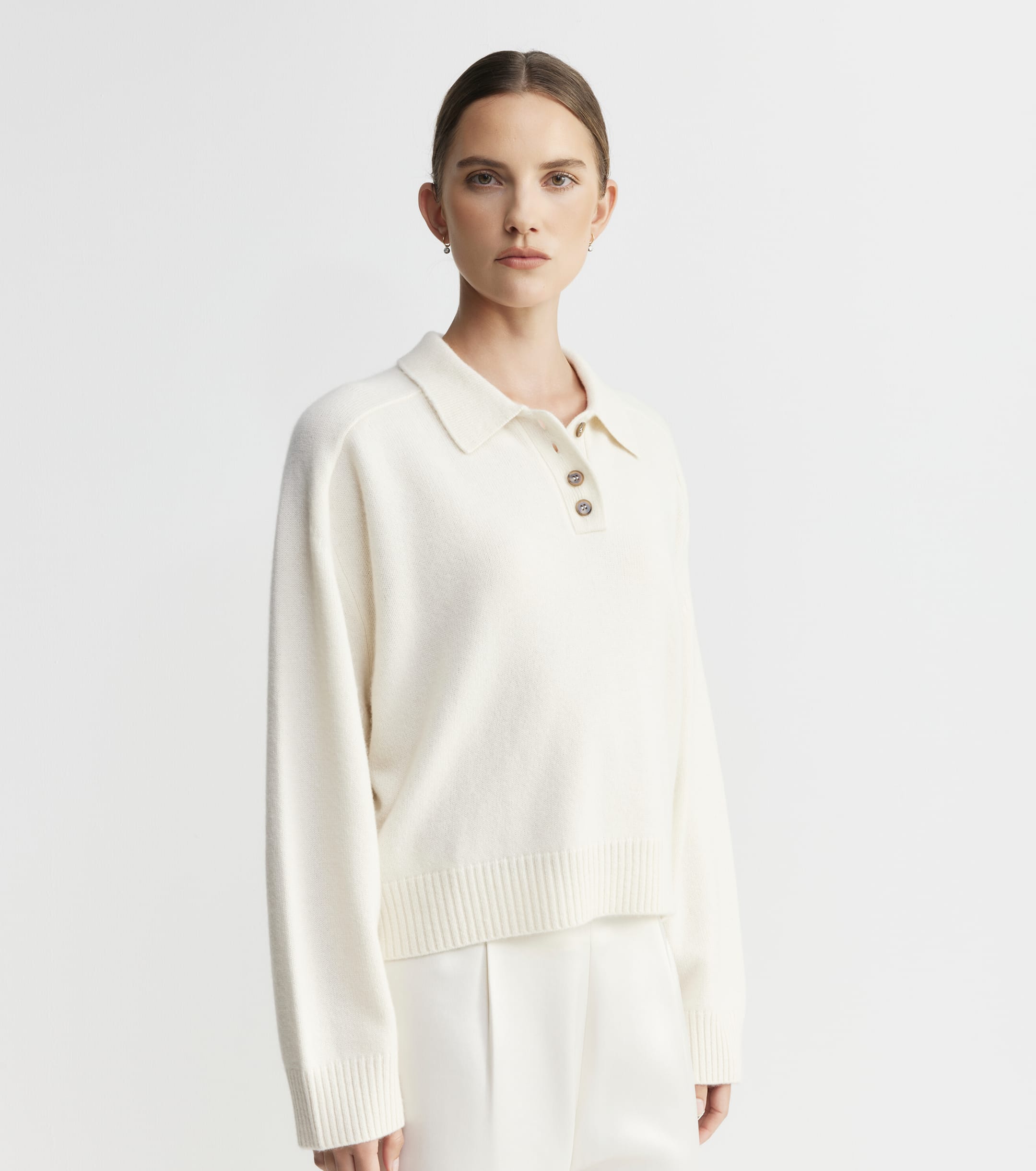 Cashmere Button Polo - Cream