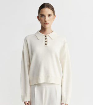 Cashmere Button Polo - Cream