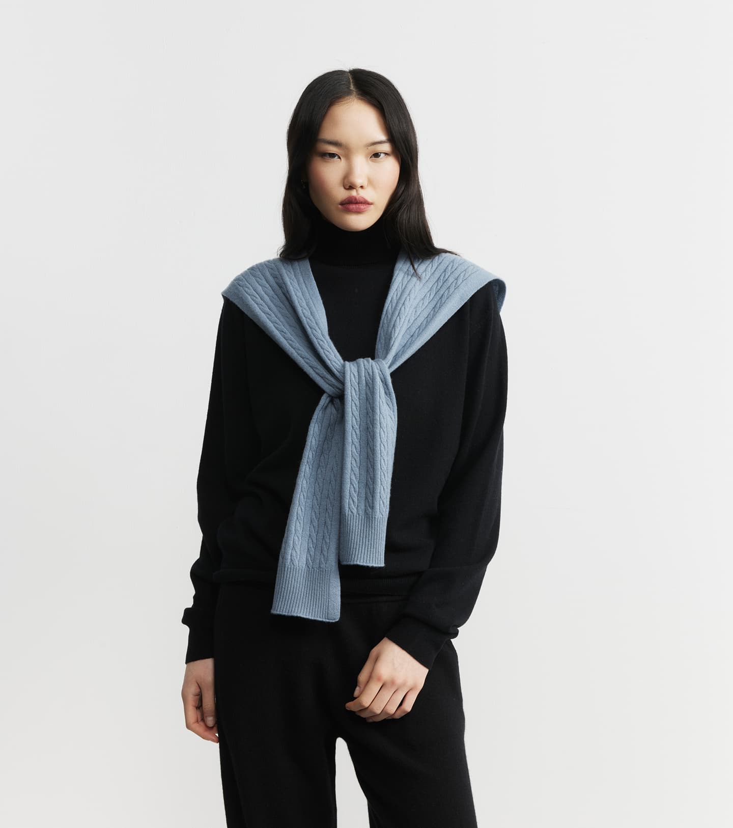 Cashmere Cable Sweater Scarf - Steel Blue