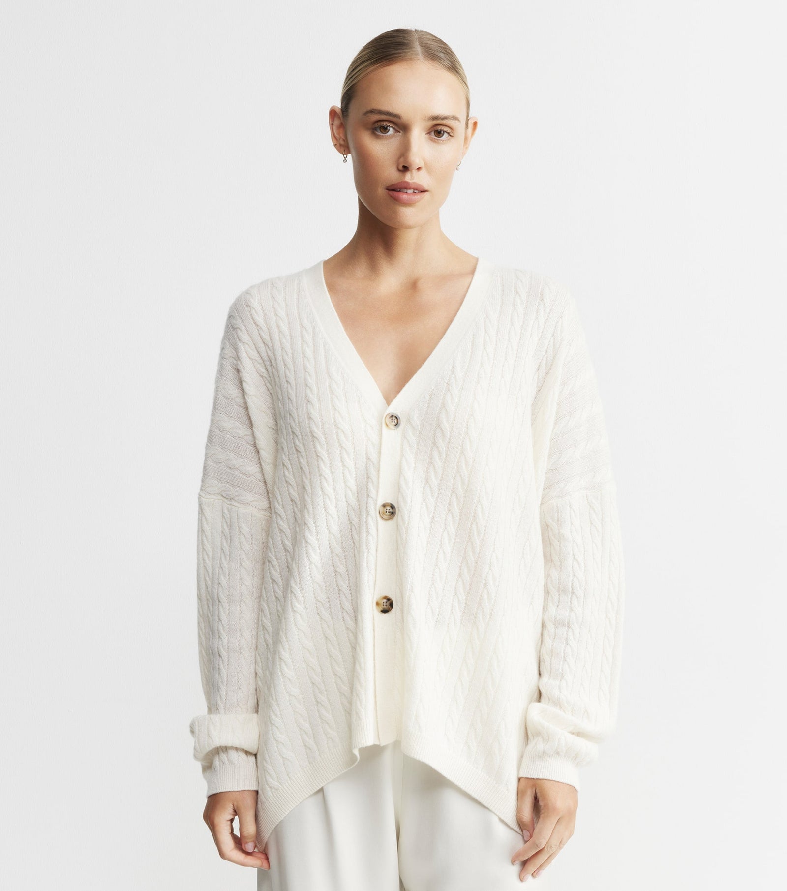 Relaxed Cashmere Cable Cardigan - Cream