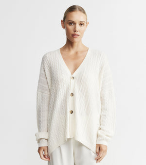 Relaxed Cashmere Cable Cardigan - Cream