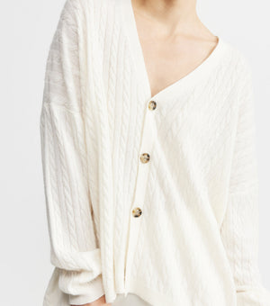 Relaxed Cashmere Cable Cardigan - Cream