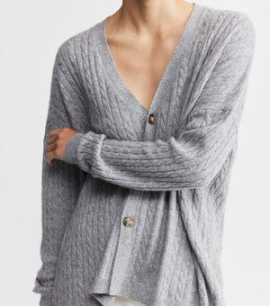 Relaxed Cashmere Cable Cardigan - Dark Grey Melange