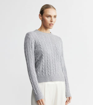 Cashmere Cable Crew - Dark Grey Melange