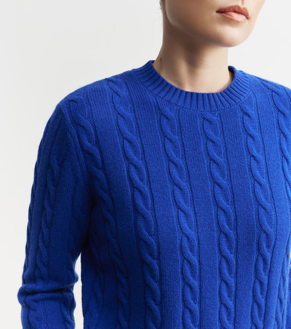 Cashmere Cable Crew Sweater - Lapis