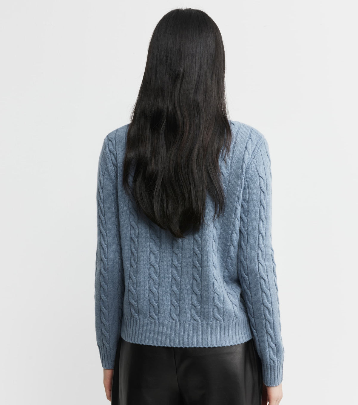 Cashmere Cable Crew Sweater - Steel Blue