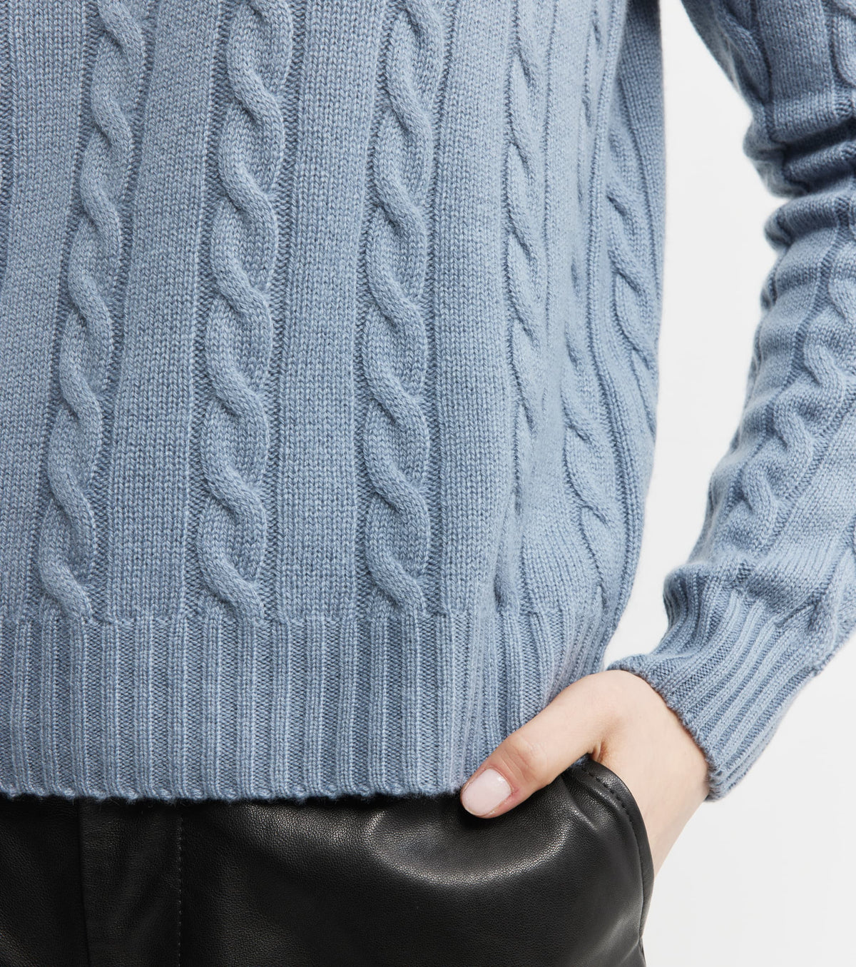 Cashmere Cable Crew Sweater - Steel Blue
