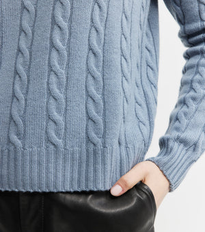 Cashmere Cable Crew Sweater - Steel Blue