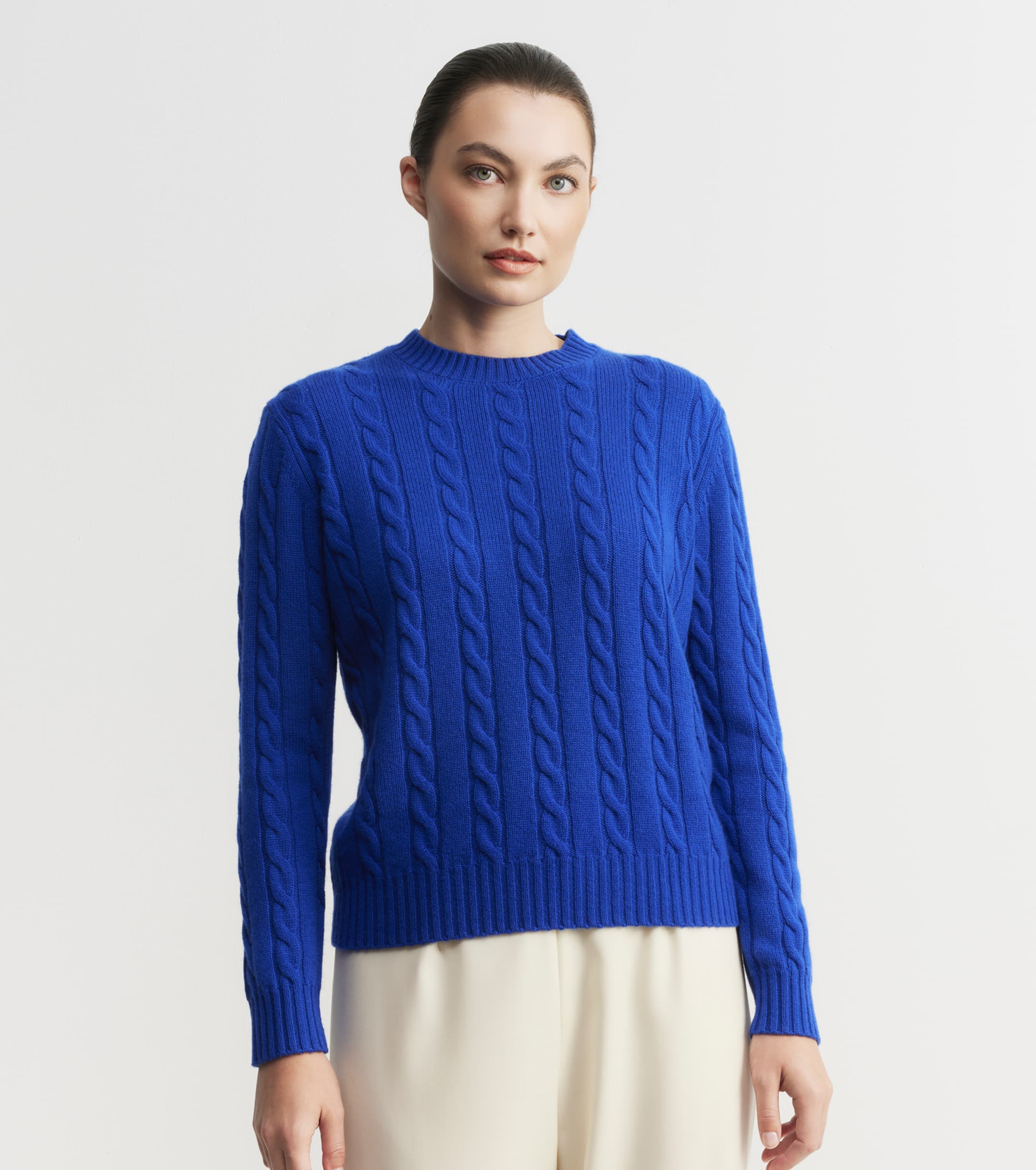 Cashmere Cable Crew Sweater - Lapis