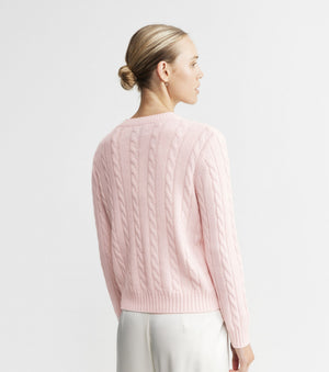 Cashmere Cable Crew - Powder Pink