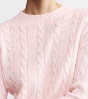 Cashmere Cable Crew - Powder Pink