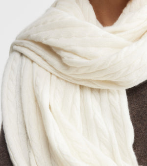 Cashmere Cable Travel Wrap - Cream