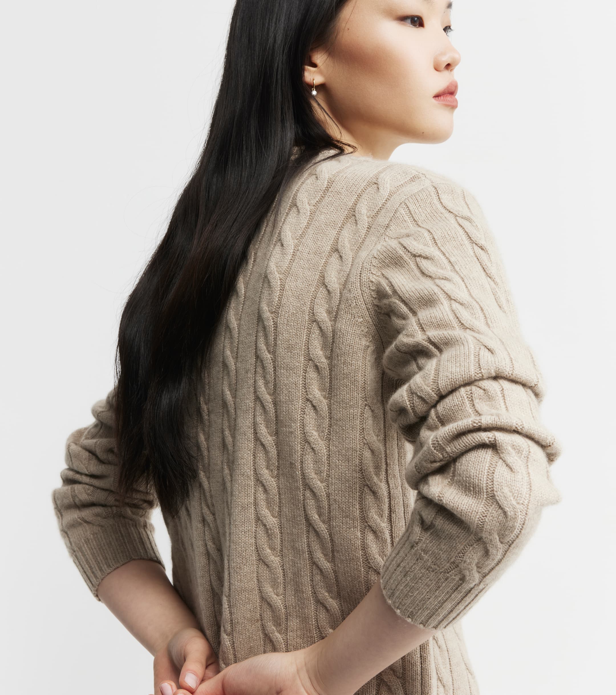 Cashmere Cable V Sweater - Birch