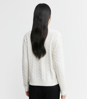 Cashmere Cable V Sweater - White