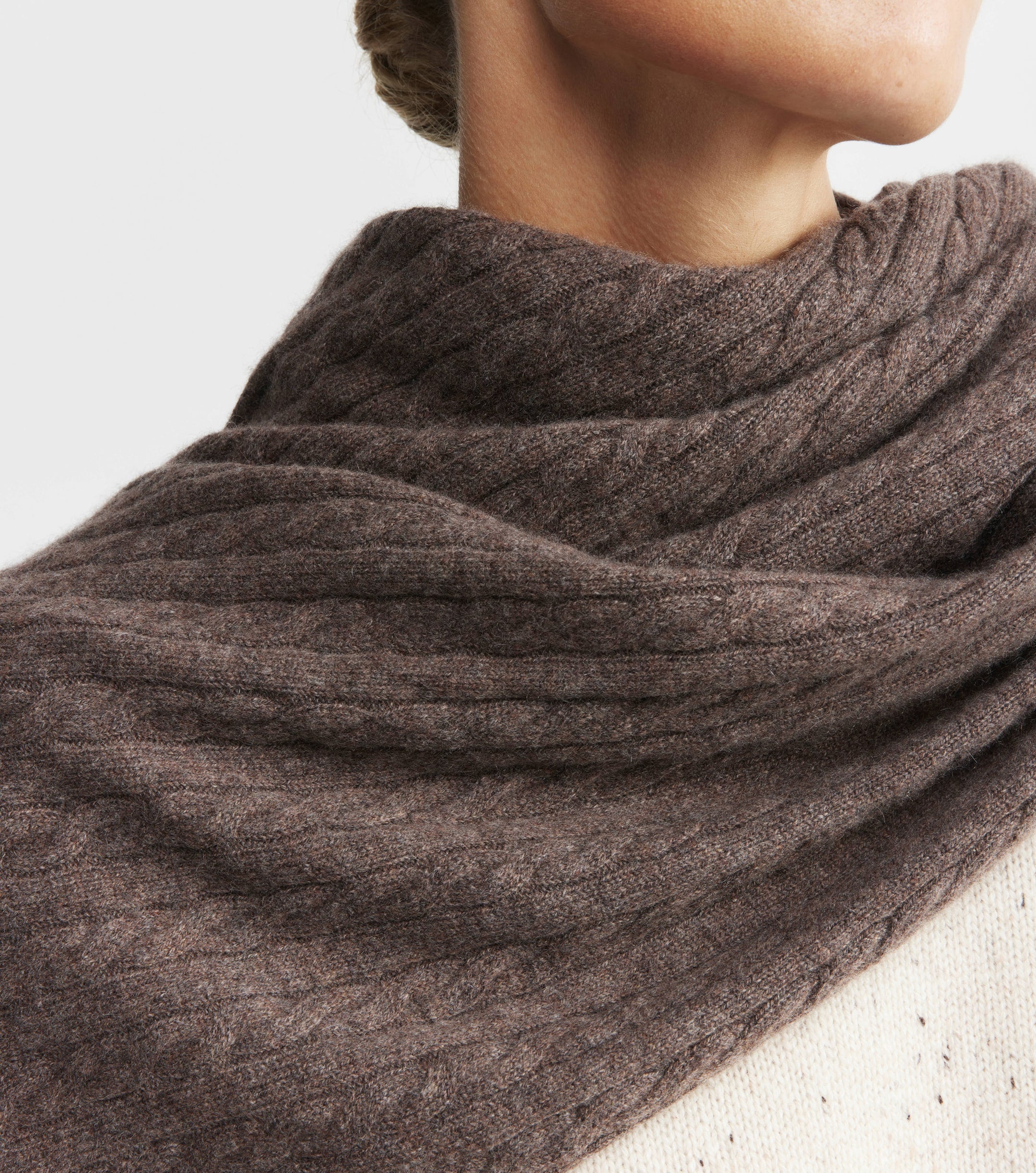 Cashmere Cable Travel Wrap - Brown Melange