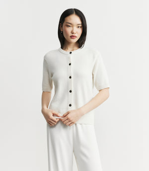 Cashmere Short Sleeve Cardigan - White