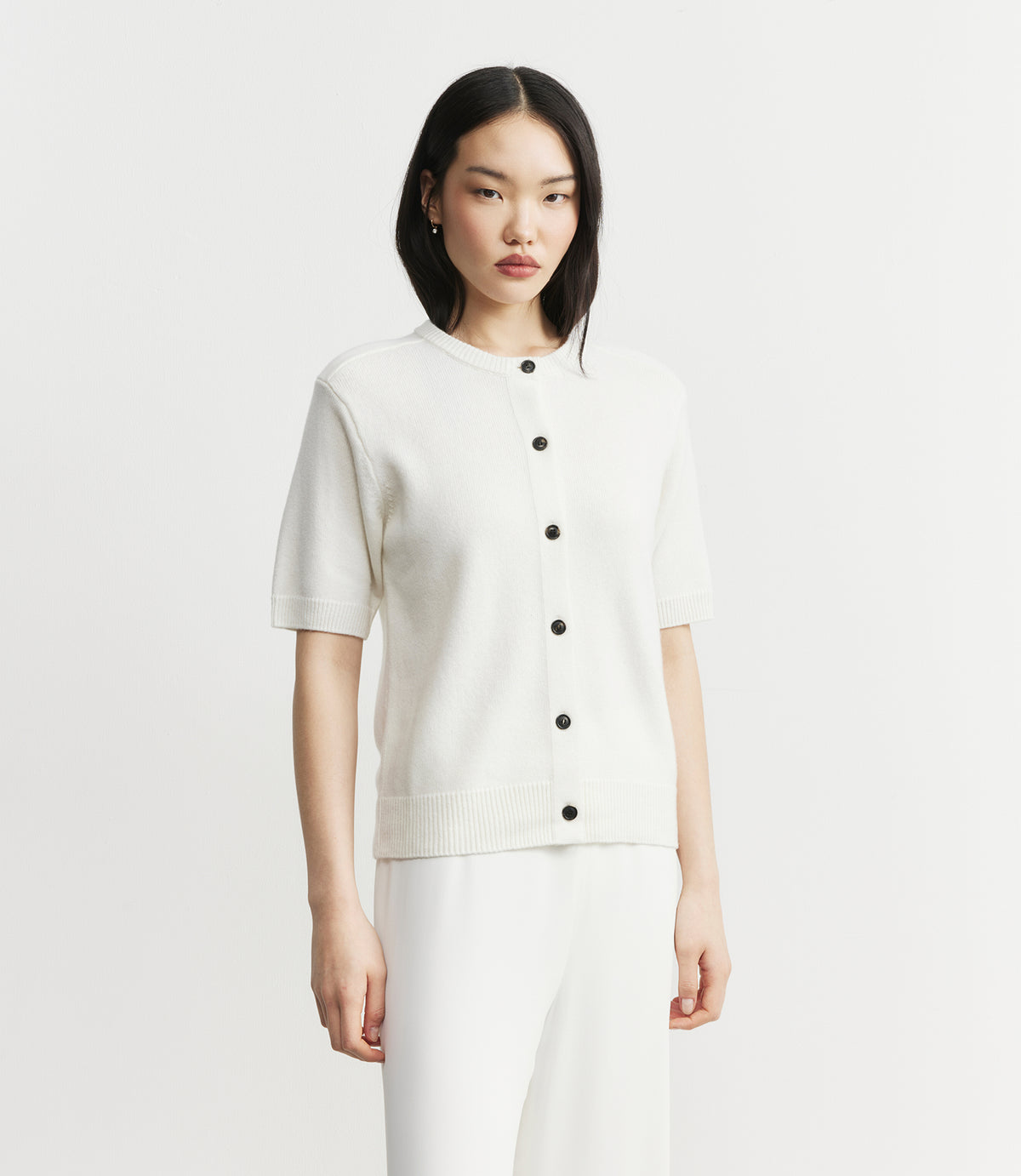 Cashmere Short Sleeve Cardigan - White