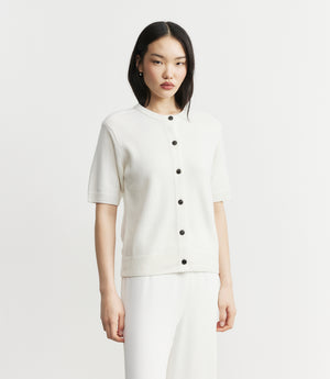 Cashmere Short Sleeve Cardigan - White
