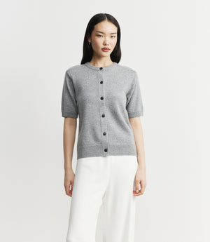 Cashmere Short Sleeve Cardigan - Dark Grey Melange