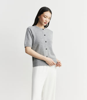 Cashmere Short Sleeve Cardigan - Dark Grey Melange