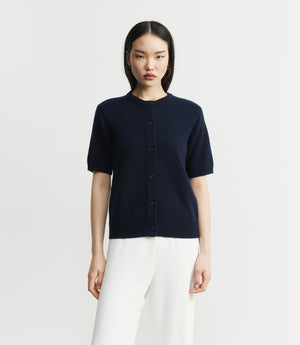 Cashmere Short Sleeve Cardigan - Navy