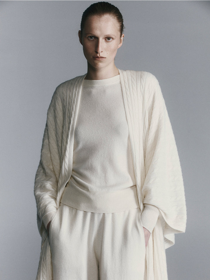 Cashmere Cable Cape - Cream
