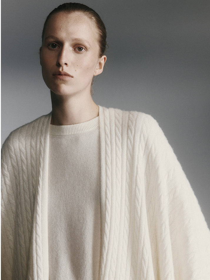 Cashmere Cable Travel Wrap - Cream