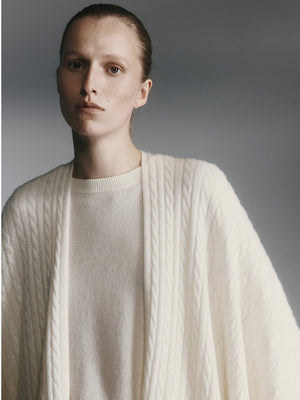 Cashmere Cable Travel Wrap - Cream