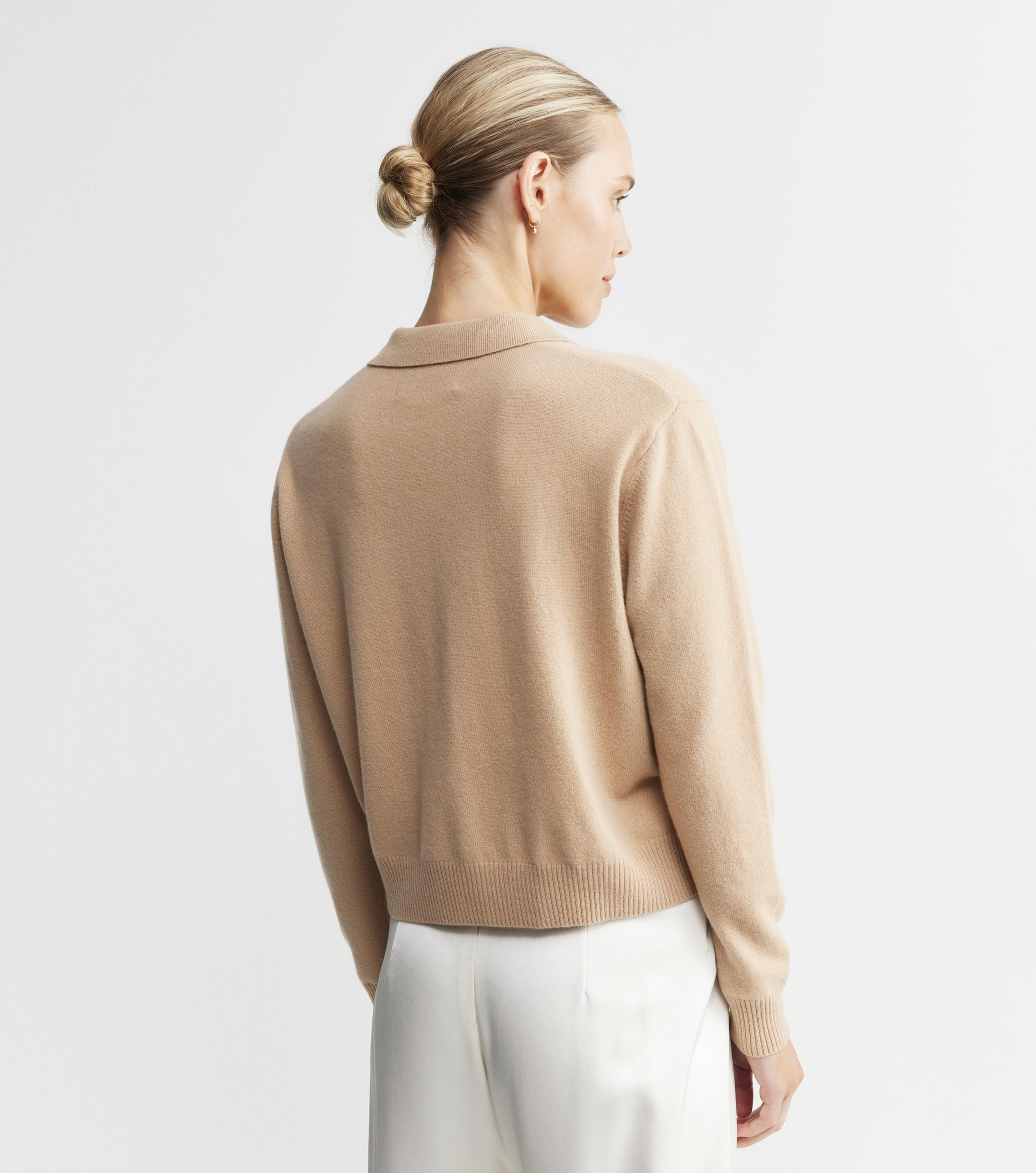 Cashmere Cardigan with Collar - Camel