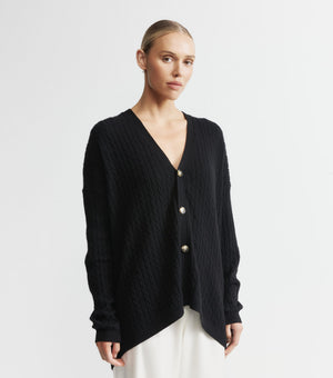 Relaxed Cashmere Cable Cardigan - Black