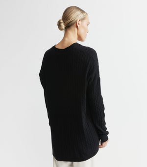 Relaxed Cashmere Cable Cardigan - Black