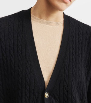 Relaxed Cashmere Cable Cardigan - Black