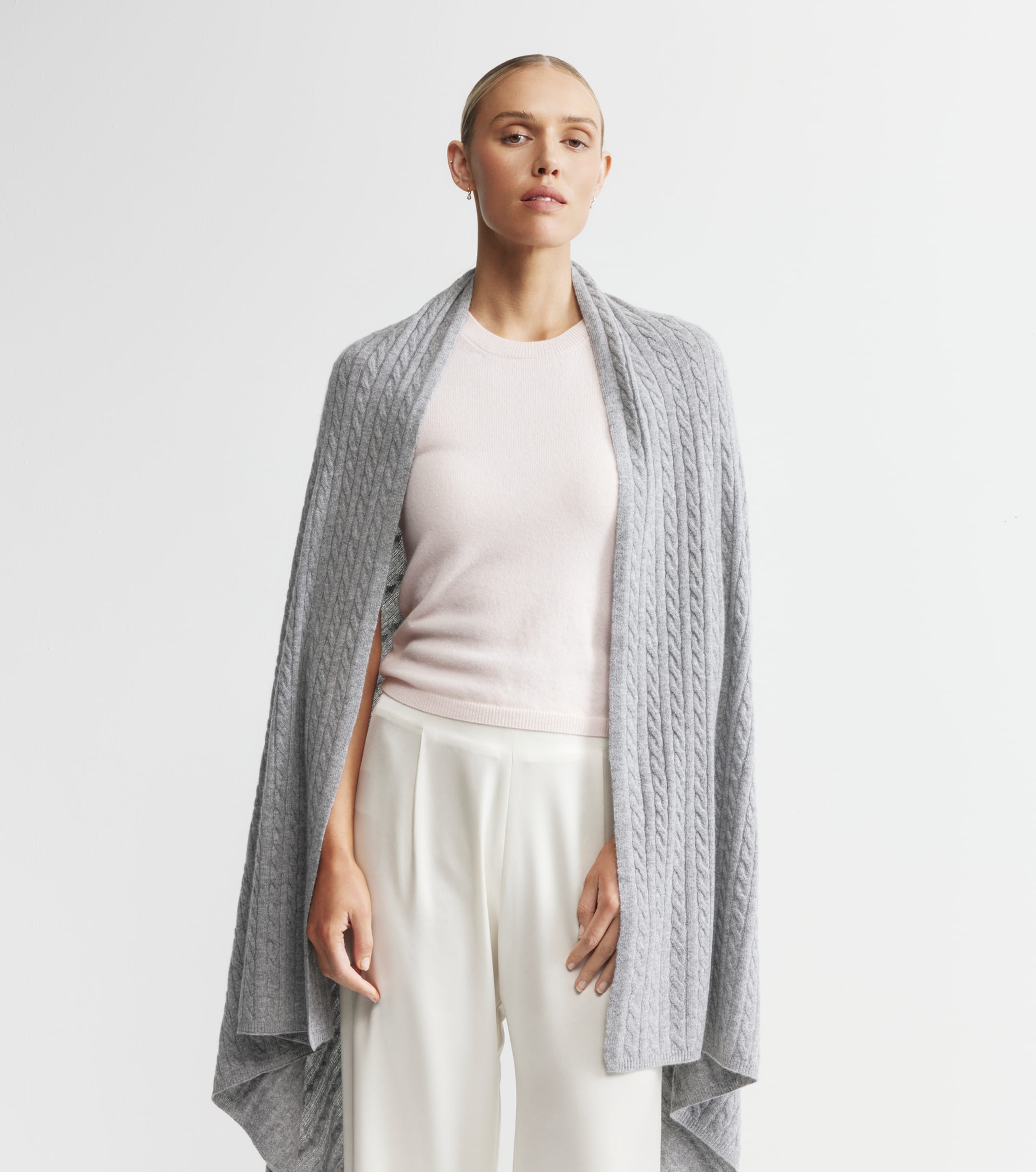 Cashmere Cable Travel Wrap - Dark Grey Melange