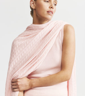 Cashmere Cable Travel Wrap - Powder Pink