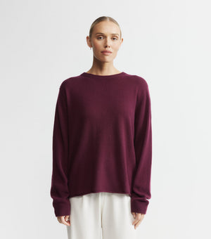 Cashmere Featherweight Oversize Crew - Burgundy