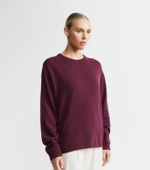 Cashmere Featherweight Oversize Crew - Burgundy