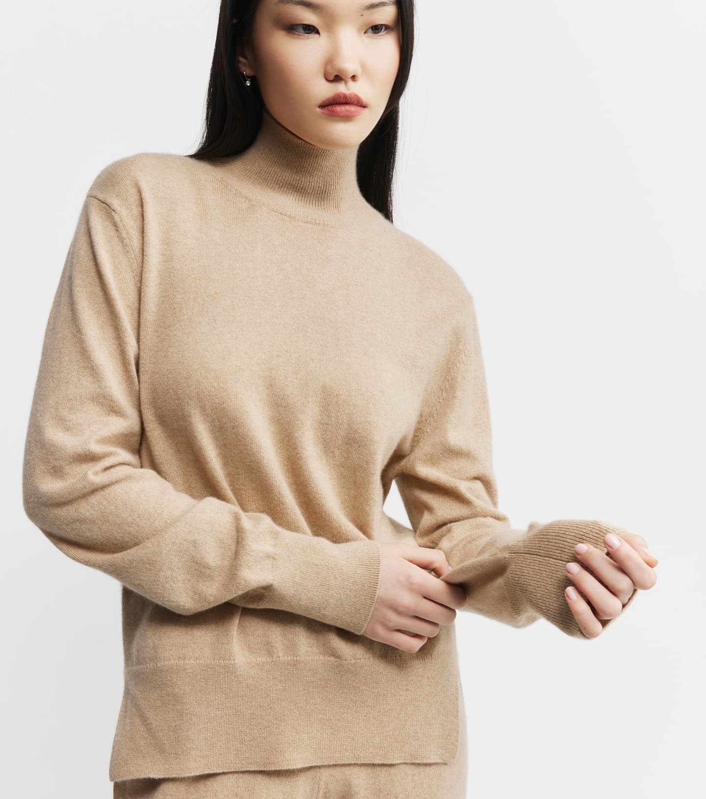 Baby Cashmere Mock Neck Sweater - Camel Melange