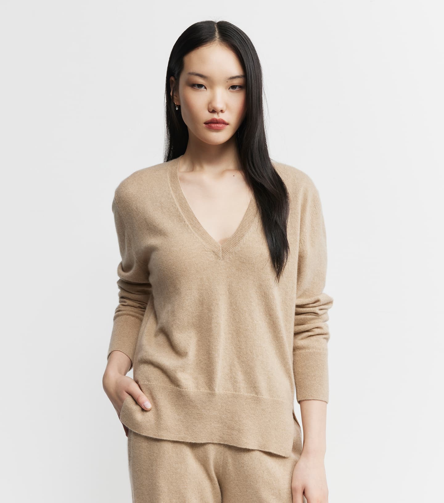 Baby Cashmere V-Neck Sweater - Camel Melange