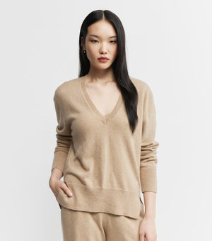 Baby Cashmere V-Neck Sweater - Camel Melange