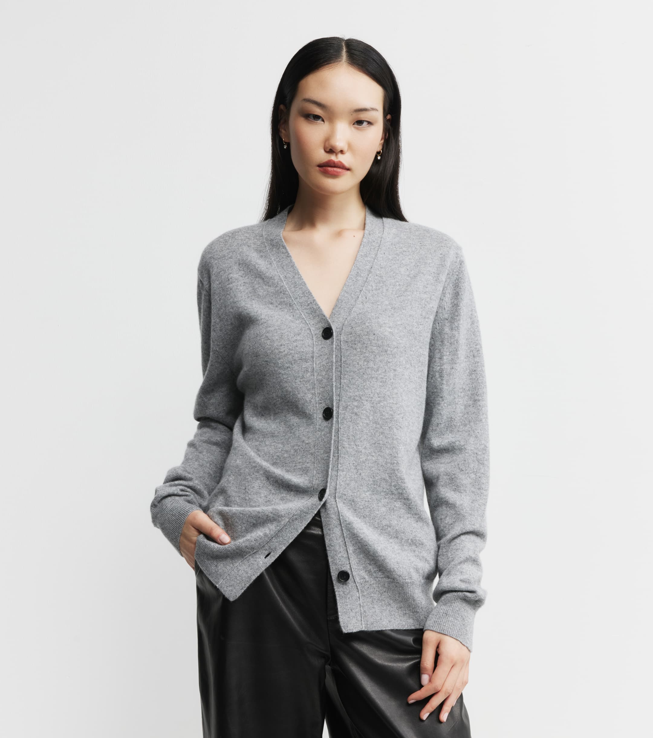 Essential Cashmere V Cardigan - Grey Melange