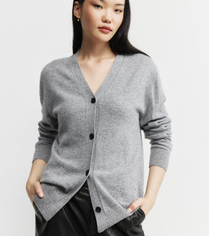 Essential Cashmere V Cardigan - Grey Melange
